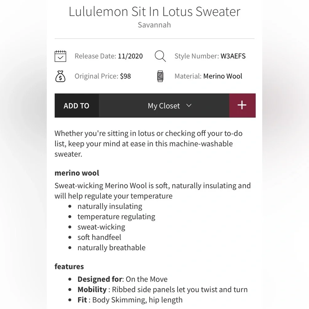 lululemon | small/size 4 Sit In Lotus Sweater Savannah - Picture 4 of 7